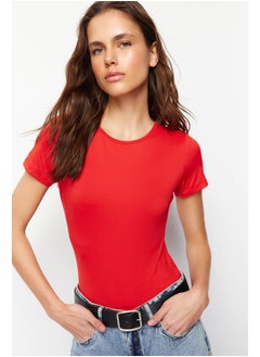trendyol Red Short Sleeve Elastic Snap Knitted Bodysuit TWOSS24BD00034  - Image 2