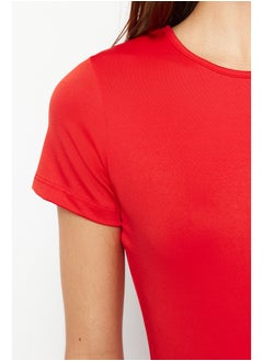 trendyol Red Short Sleeve Elastic Snap Knitted Bodysuit TWOSS24BD00034  - Image 5