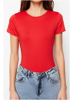 trendyol Red Short Sleeve Elastic Snap Knitted Bodysuit TWOSS24BD00034  - Image 3