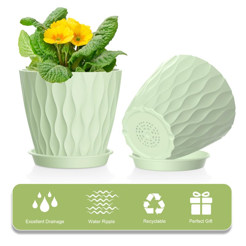 UOUZ 12 Pack 4 Inch Small Plant Pots with Saucers, Waffle Texture Plastic Planters with Drainage Holes for Indoor and Outdoor Plants, Flowers, Herbs, Succulents, and Seedlings, Green - Image 4