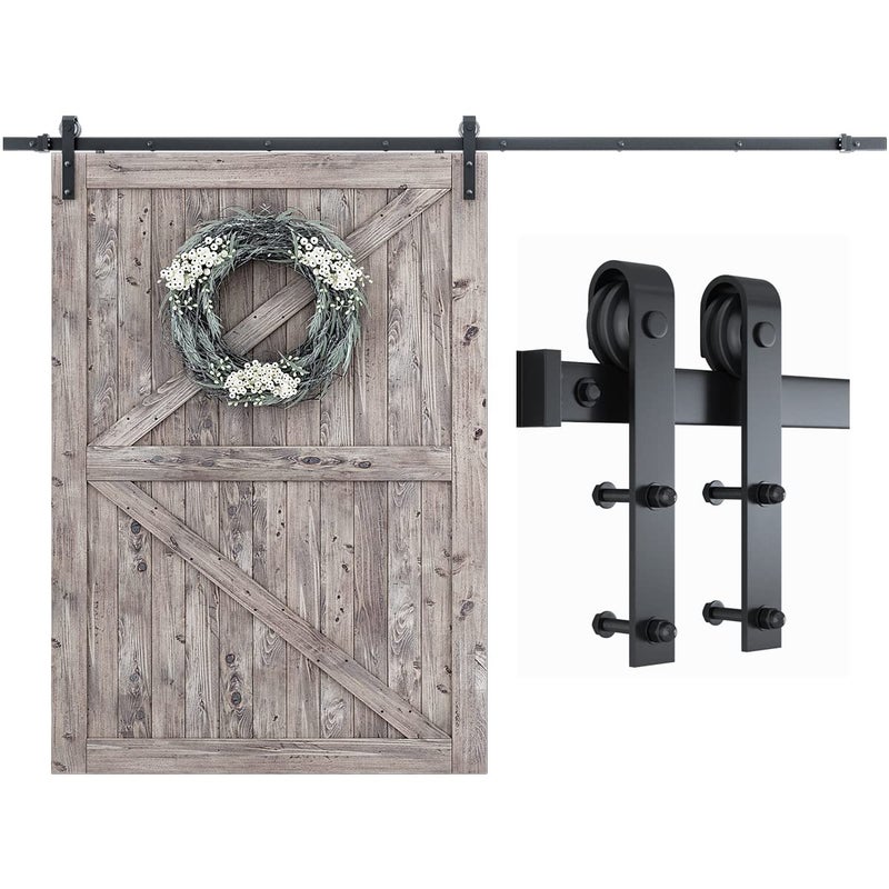 SMARTSTANDARD 9 Feet Heavy Duty Sturdy Sliding Barn Door Hardware KitSmoothly and Quietlyincludes Detailed Installation Fit 54 Wide Doorpanel J Shape Hanger Black