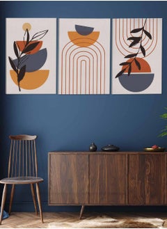 LOWHA Set Of 3 Framed Canvas Wall Arts Stretched Over Wooden Frame Boho Leaves Abstract Paintings For Home Living Room Office Decor  - Image 2