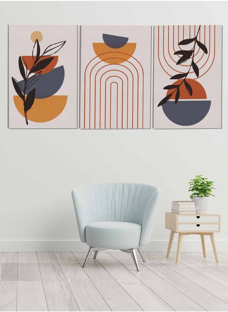 LOWHA Set Of 3 Framed Canvas Wall Arts Stretched Over Wooden Frame Boho Leaves Abstract Paintings For Home Living Room Office Decor  - Image 1