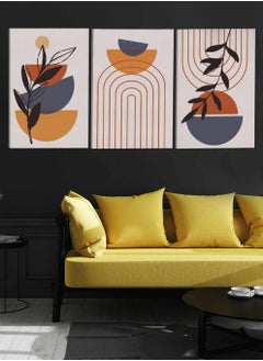 LOWHA Set Of 3 Framed Canvas Wall Arts Stretched Over Wooden Frame Boho Leaves Abstract Paintings For Home Living Room Office Decor  - Image 3
