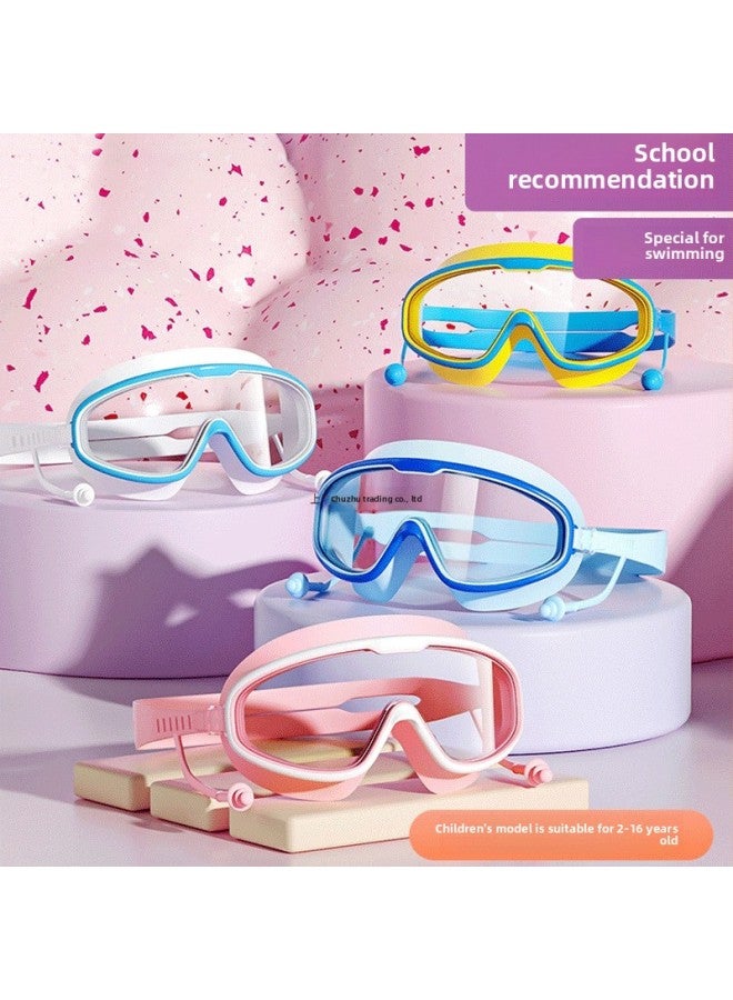 Children's Swimming Goggles Waterproof Anti-fog HD Men's And Women's Big Frame Adult Swimming Glasses Professional Training Diving Cap Suit-Color:Adult Version: White Swimming Cap + Gray Swimming Goggles + Nose Clip