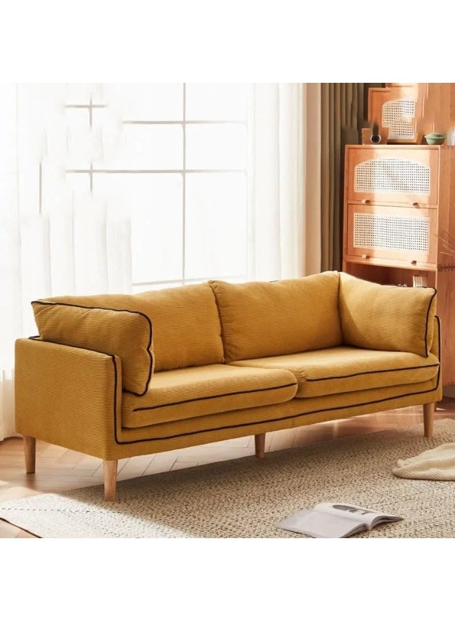 Poppins HOME, Corduroy Sofa, 3-Seater, Wooden Legs (Mustard)