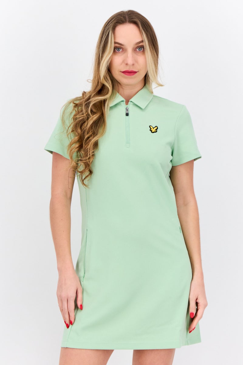 Lyle & Scott Women Embroidered Logo Mini Dress, Teal Deer - Image 1
