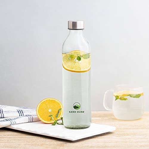 SAND DUNE Set of 3, 800 ml Each Blue Glass water bottle, with Leak-Proof Airtight Stainless-Steel Lid for Water, Smoothie, Juices - Reusable Travel Glass Drinking Fridge Bottles - Image 2