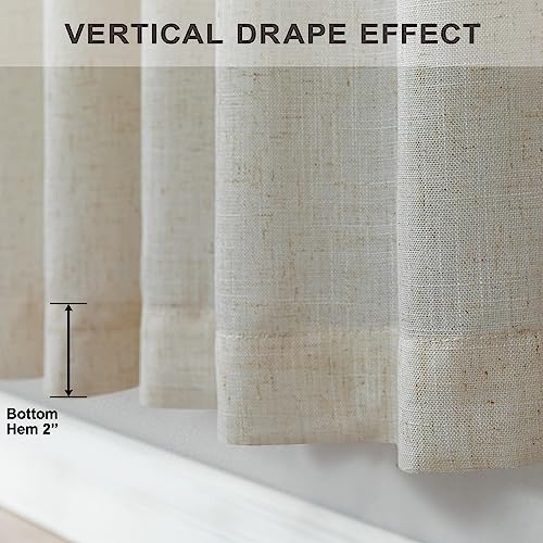 Pitalk Flax Linen Curtains 90 Inches Long for Bedroom 2 Panels Set Back Tab Loop Pocket Rustic Farmhouse Drapes Light Filtering Semi Sheer Tan Beige Curtain for Living Room 52x90 Length - Image 5