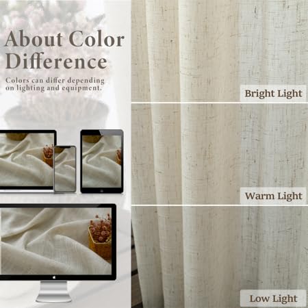 Pitalk Flax Linen Curtains 90 Inches Long for Bedroom 2 Panels Set Back Tab Loop Pocket Rustic Farmhouse Drapes Light Filtering Semi Sheer Tan Beige Curtain for Living Room 52x90 Length - Image 3