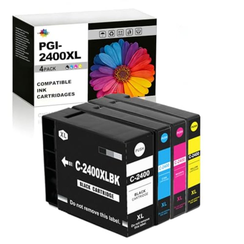 خراطيش حبر PGI 2400 XL PGI-2400XL متوافقة مع طابعة MAXIFY IB4040 IB4140 MB5040 MB5140 MB5340 MB5440، 4 عبوات - Image 1