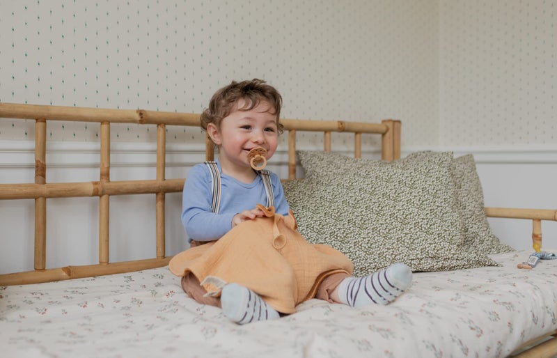 BIBS Boheme Pacifiers 2 Pack BPA Free Cherry Shape Nipple Natural Rubber Latex Made in Denmark |White/Sunshine | Size 0-6 Months - Image 4