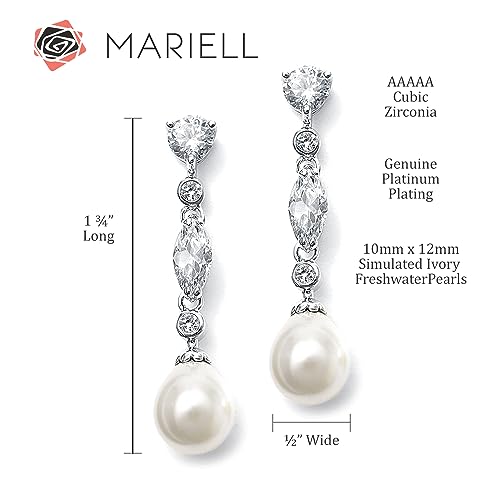 Mariell Pearl Dangle Wedding Earrings with Cubic Zirconia Crystals, Pearl Bridal Earrings, Jewelry for Brides, Homecoming, Mother of the Bride - Image 5
