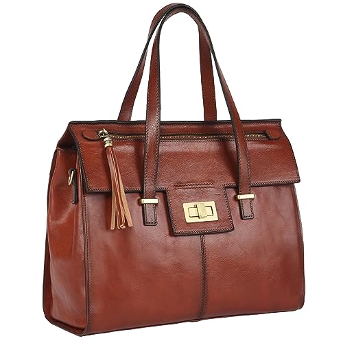 Banuce Full Grain Italian Leather Purses for Women Satchel Handbags with Tassel Twist Lock Detachable and Adjustable Strap Vintage Stylish Brown - Image 1