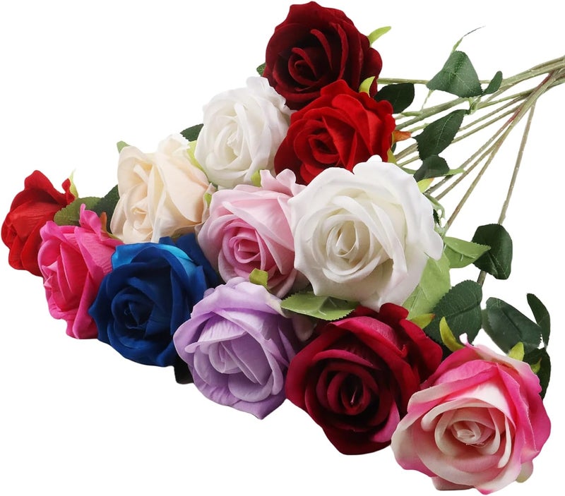 PacuM Artificial Roses, 12 Pieces, Artificial Flowers, Silk Flowers, Roses 51 x 7 cm, Artificial Flowers, Realistic Single Stem Flowers for Wedding Party, Home Decoration (Mixed Colours) - Image 1