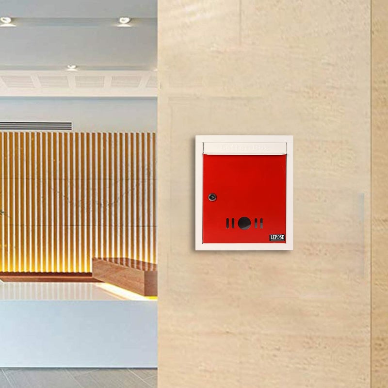 LEPOSE Letter Box for Home, Wall Mount Stand, Metal Wall Mount Shelf, Letter Box, Mail Box, Outdoor Mailboxes, Home Decor Items, Home Decor Items for Wall with Key Lock, (Red) - Image 2