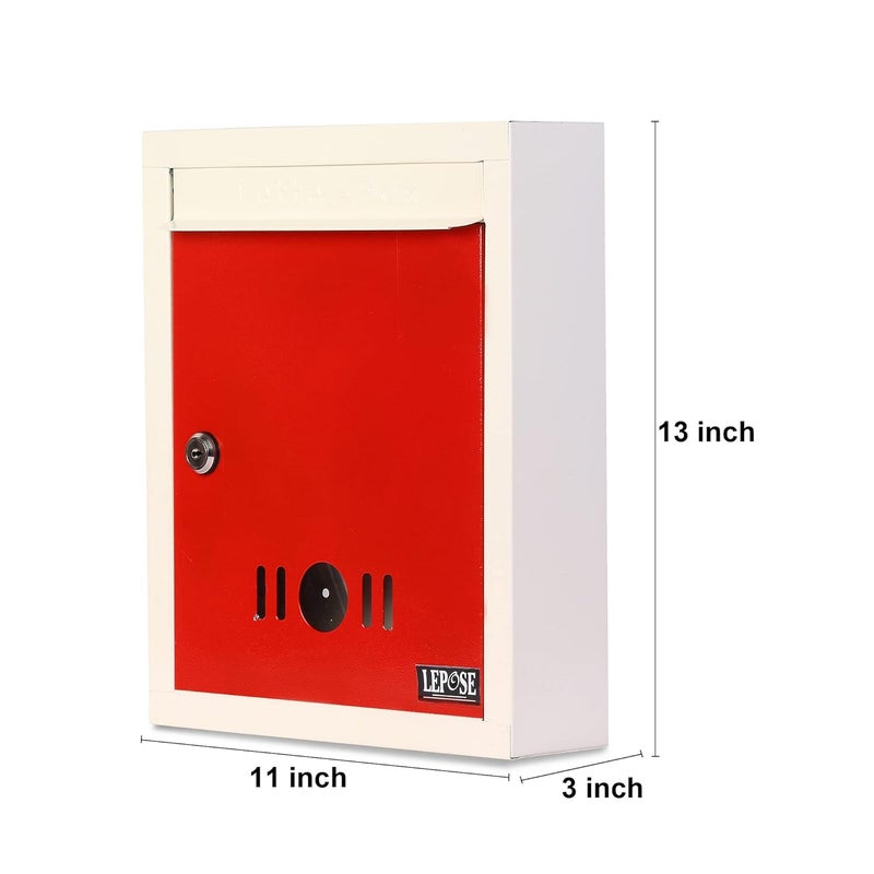 LEPOSE Letter Box for Home, Wall Mount Stand, Metal Wall Mount Shelf, Letter Box, Mail Box, Outdoor Mailboxes, Home Decor Items, Home Decor Items for Wall with Key Lock, (Red) - Image 4