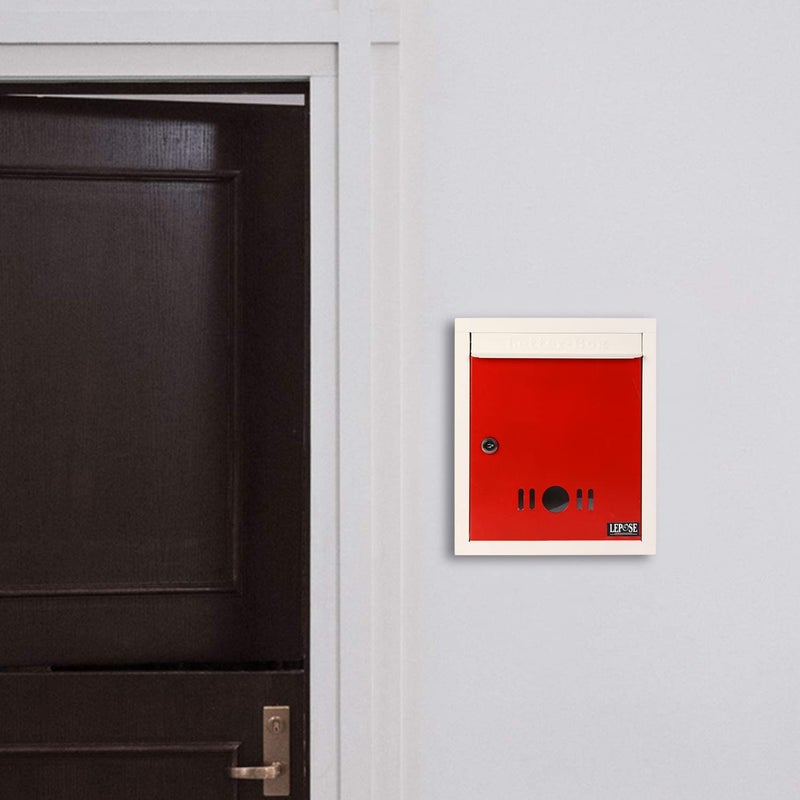 LEPOSE Letter Box for Home, Wall Mount Stand, Metal Wall Mount Shelf, Letter Box, Mail Box, Outdoor Mailboxes, Home Decor Items, Home Decor Items for Wall with Key Lock, (Red) - Image 3