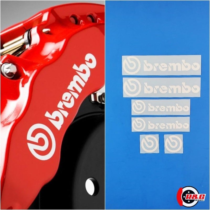Brembo R&G Decal Combo Package for 6 Piston & 4 Piston & Logos Brake Caliper Decal Sticker High Temp Set of 6 Decals + Instructions + Decal Surface Preparation Solution (White) - Image 1