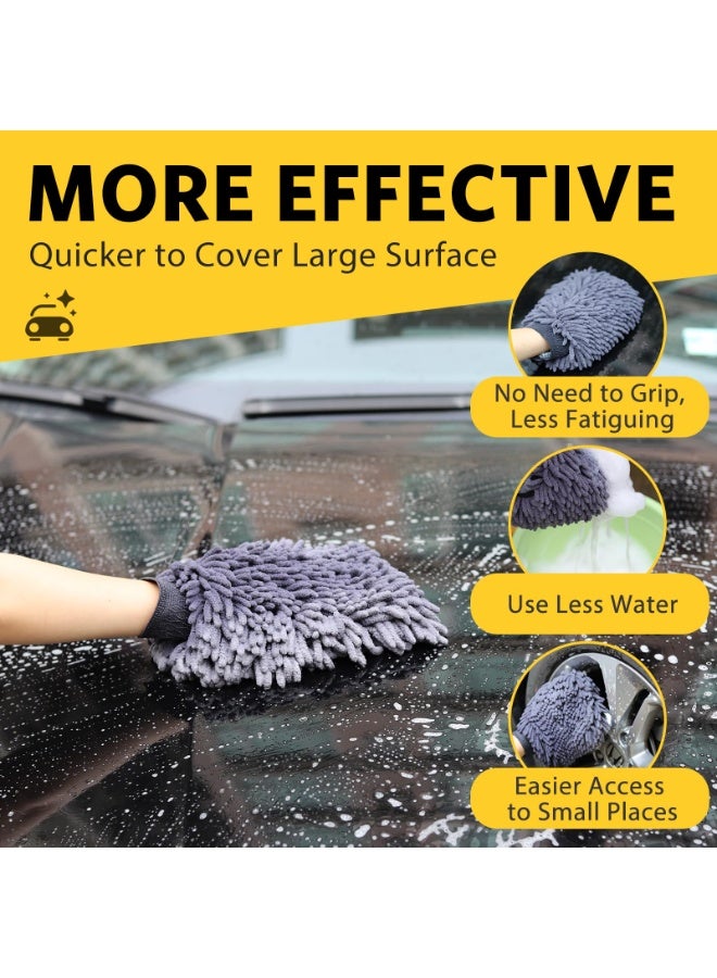 5 Pcs Car Washing Kit with 3x Microfibre Cleaning Cloth and 2x Microfibre Wash Mitt, Dual-Sided Ultra Soft Drying Towels and Gloves for Car Care, Polishing, 600GSM, cloth 40x30cm，mitt 26x18cm - Image 3