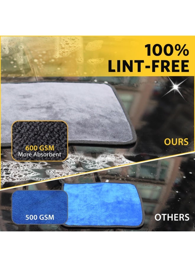 5 Pcs Car Washing Kit with 3x Microfibre Cleaning Cloth and 2x Microfibre Wash Mitt, Dual-Sided Ultra Soft Drying Towels and Gloves for Car Care, Polishing, 600GSM, cloth 40x30cm，mitt 26x18cm - Image 4