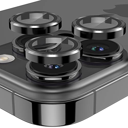 YWXTW Designed for iPhone 14 Pro Max Camera Lens Protector, for iPhone 14 Pro Camera Lens Protector, Individual Metal Anti Scratch HD Clear Case Friendly Tempered Glass Camera Cover, 1 Set (Graphite/Black) - Image 1