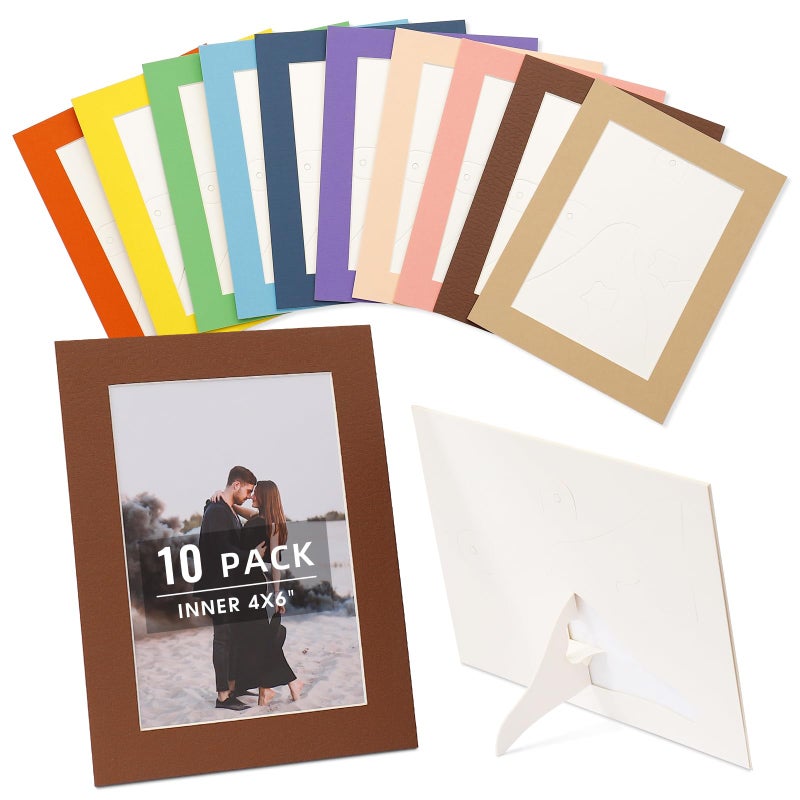 HOTUO 10 Pack Multicolor Paper Picture Frames for 5x7 Acid Free 4 Ply Thickness Picture Cardboard Frames with Ivory Core Bevel Cut Classroom Crafts Home Decoration