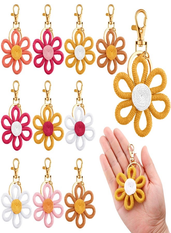 Quelay 12 Pcs Daisy Groovy Party Favors Boho Woven Macrame Groovy Flowers Keychains Daisy Keychain for Boho Themed Birthday Carnival Party Return Gift - Image 2