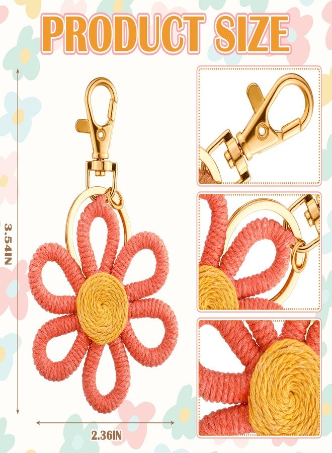 Quelay 12 Pcs Daisy Groovy Party Favors Boho Woven Macrame Groovy Flowers Keychains Daisy Keychain for Boho Themed Birthday Carnival Party Return Gift - Image 4