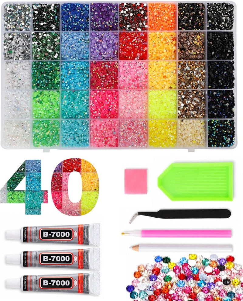 Skiennix Bedazzling Kit with Rhinestones and Tools, 32,000 PCS 40 Colors 3mm Resin Flatback Gems for Jelly Rhinestones with B7000 Glue,Bedazzler Kit for DIY Crafting, Book, Shoes, Nail Art - Image 1