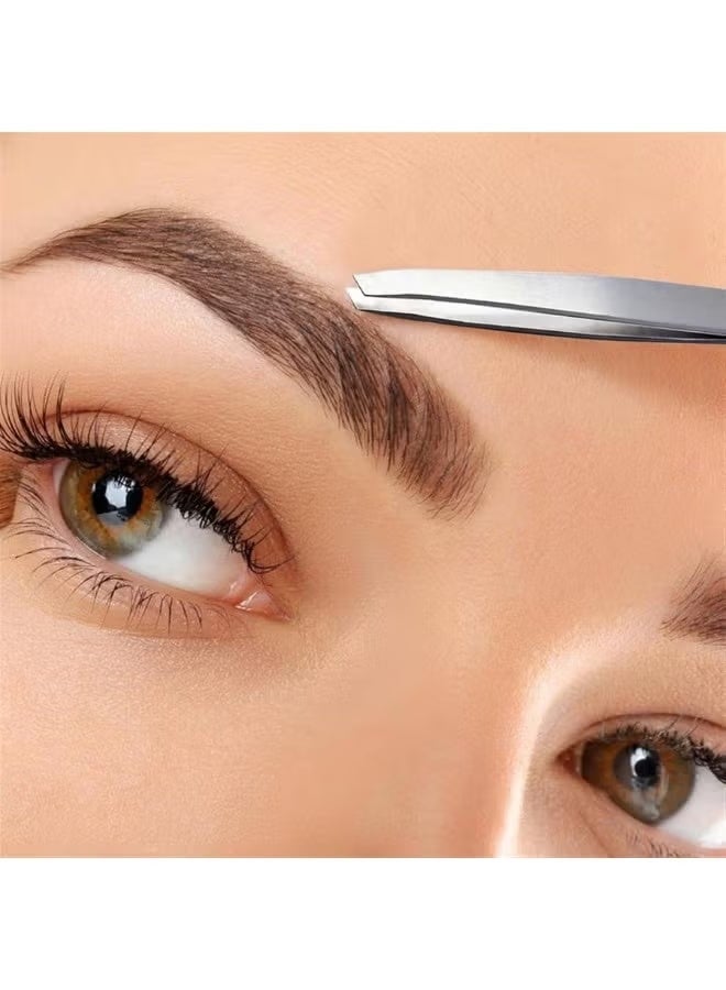 ملقط مائل احترافي من الفولاذ المقاوم للصدأ ملقط ذو طرف مائل أفضل ملقط حواجب دقيق للرجال والنساء-فضى - Image 3