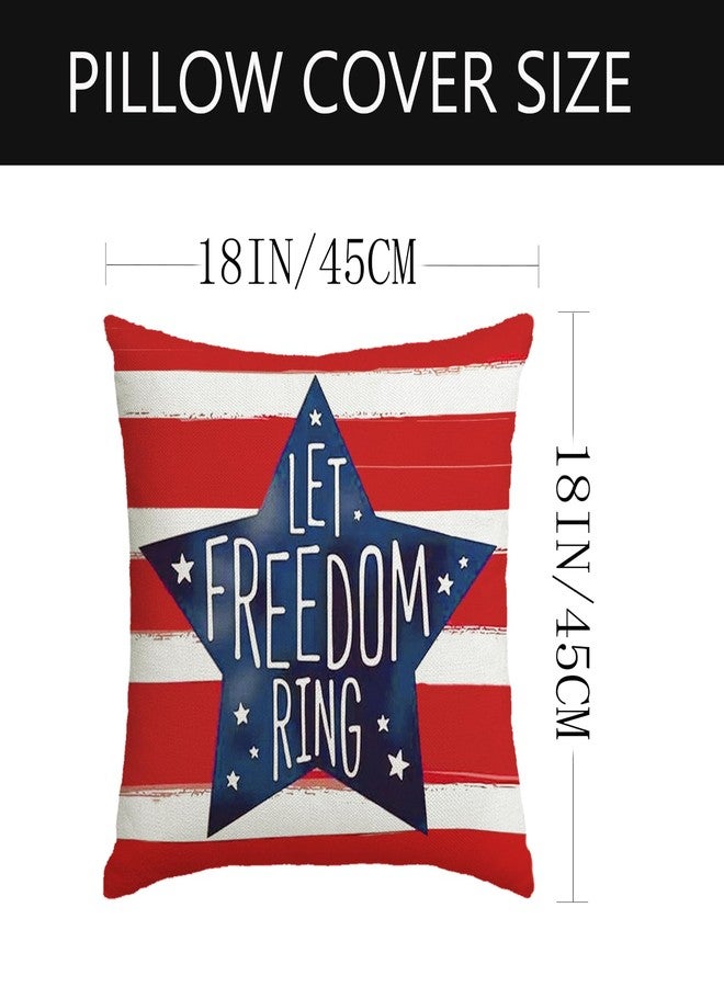 YOSICHY 4th of July Pillow Covers 18x18 Inch,Set of 4 Red White Blue Summer Outdoor Throw Patriotic Pillow Covers,USA Flag Linen Fourth of July Independence Memorial Day Cushion Case for Sofa Couch Decor - Image 3