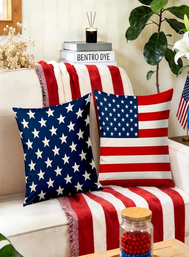 YOSICHY 4th of July Pillow Covers 18x18 Inch,Set of 4 Red White Blue Summer Outdoor Throw Patriotic Pillow Covers,USA Flag Linen Fourth of July Independence Memorial Day Cushion Case for Sofa Couch Decor - Image 2