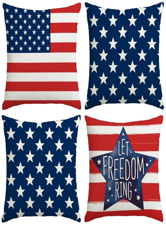 YOSICHY 4th of July Pillow Covers 18x18 Inch,Set of 4 Red White Blue Summer Outdoor Throw Patriotic Pillow Covers,USA Flag Linen Fourth of July Independence Memorial Day Cushion Case for Sofa Couch Decor - Image 1