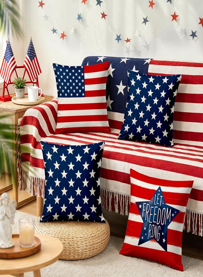 YOSICHY 4th of July Pillow Covers 18x18 Inch,Set of 4 Red White Blue Summer Outdoor Throw Patriotic Pillow Covers,USA Flag Linen Fourth of July Independence Memorial Day Cushion Case for Sofa Couch Decor - Image 5