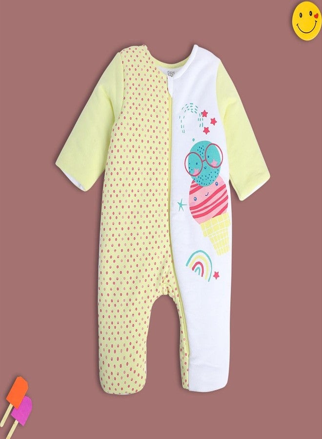 miniklub Baby Round Neck Full Length Knitted Cotton Lime Color Romper (9-12M) - Image 2
