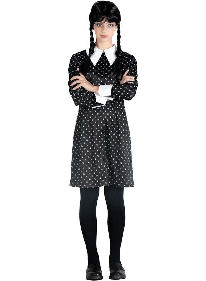 Ciao Wednesday Addams Costume with Wig M -8-10 Years | Kids Gothic Fancy Dress Outfit | Mercoledì Addams Dress & Wig from The Addams Family - Image 1