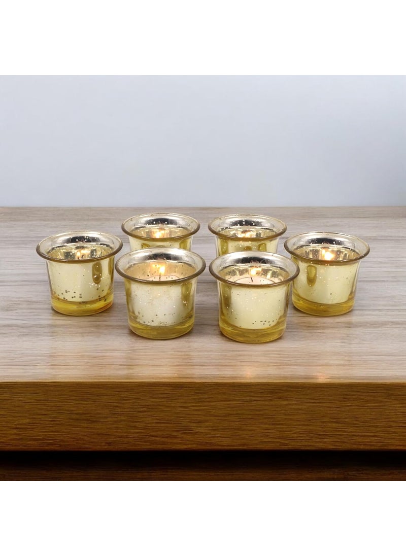 Hosley - HOSLEY Votive Tealight Glass Candle Holder|Gold Tealight Glass Candle Holder Perfect for Home Decor, Birthday, Wedding,Parties|4.5 cm Diameter | Pack of 6, 4.5 cm Long Each with Pack of 6 Tealights - Image 1