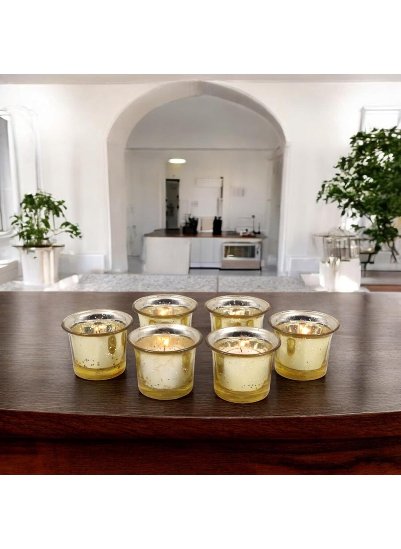 Hosley - HOSLEY Votive Tealight Glass Candle Holder|Gold Tealight Glass Candle Holder Perfect for Home Decor, Birthday, Wedding,Parties|4.5 cm Diameter | Pack of 6, 4.5 cm Long Each with Pack of 6 Tealights - Image 1