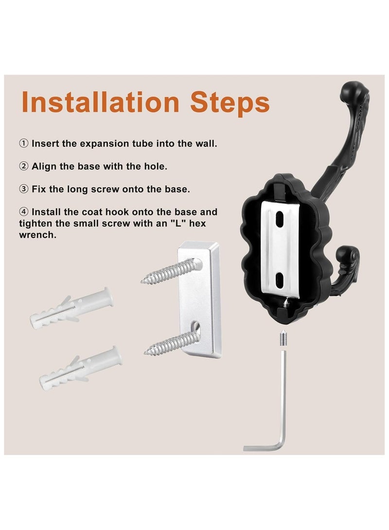 NANAO 4 Pcs Vintage Black Coat Hooks Heavy Duty Wall Mount Hooks for Hanging Clothes, Towels, Hats, Purses, Keys, Curtains – Rustic Antique Style Durable Metal Hooks for Bathroom, Bedroom, Entryway - Image 4