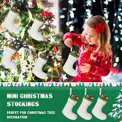 Zubebe Pack of 12 Mini Knit Christmas Stockings 6 Inch Knitted Xmas Family Holiday Hanging Cable Stocking Gifts Decorations for Fireplace Tree DecorWhite - Image 3