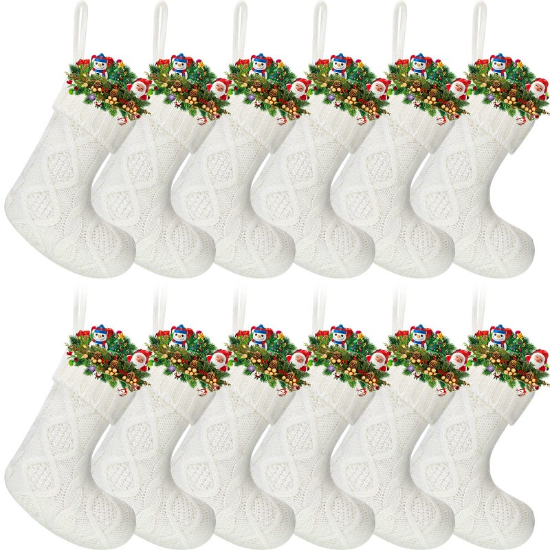 Zubebe Pack of 12 Mini Knit Christmas Stockings 6 Inch Knitted Xmas Family Holiday Hanging Cable Stocking Gifts Decorations for Fireplace Tree DecorWhite - Image 2