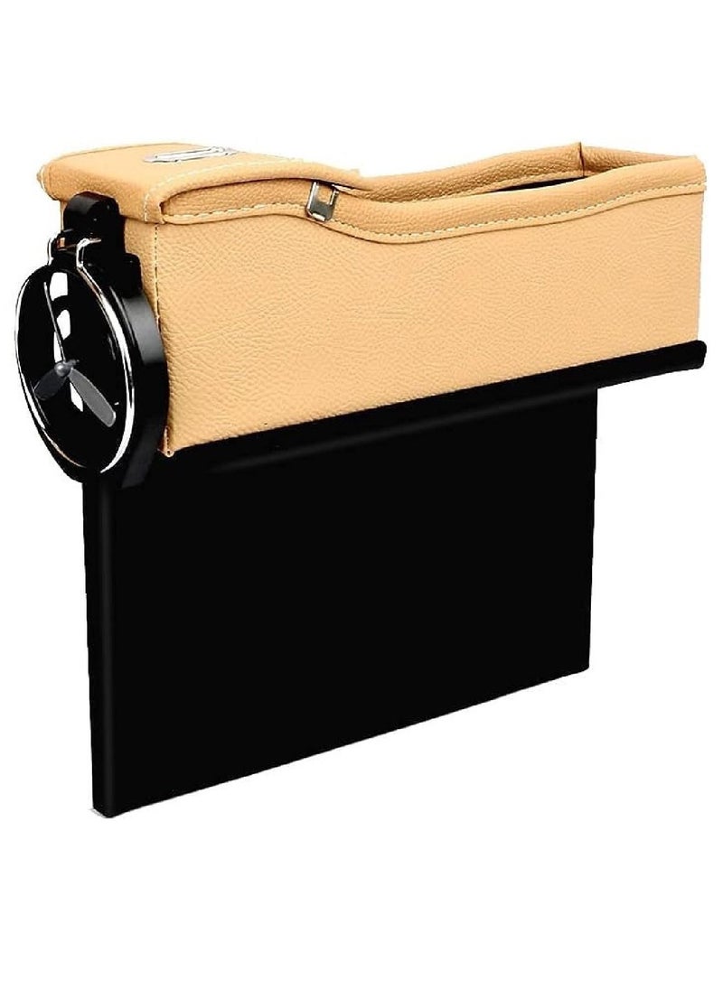 RoadPower - Car Seat Gap Organiser Storage Box Front Seat Console Car Organizer Side Pocket with Cup Holder 2Pcs Beige - Image 1