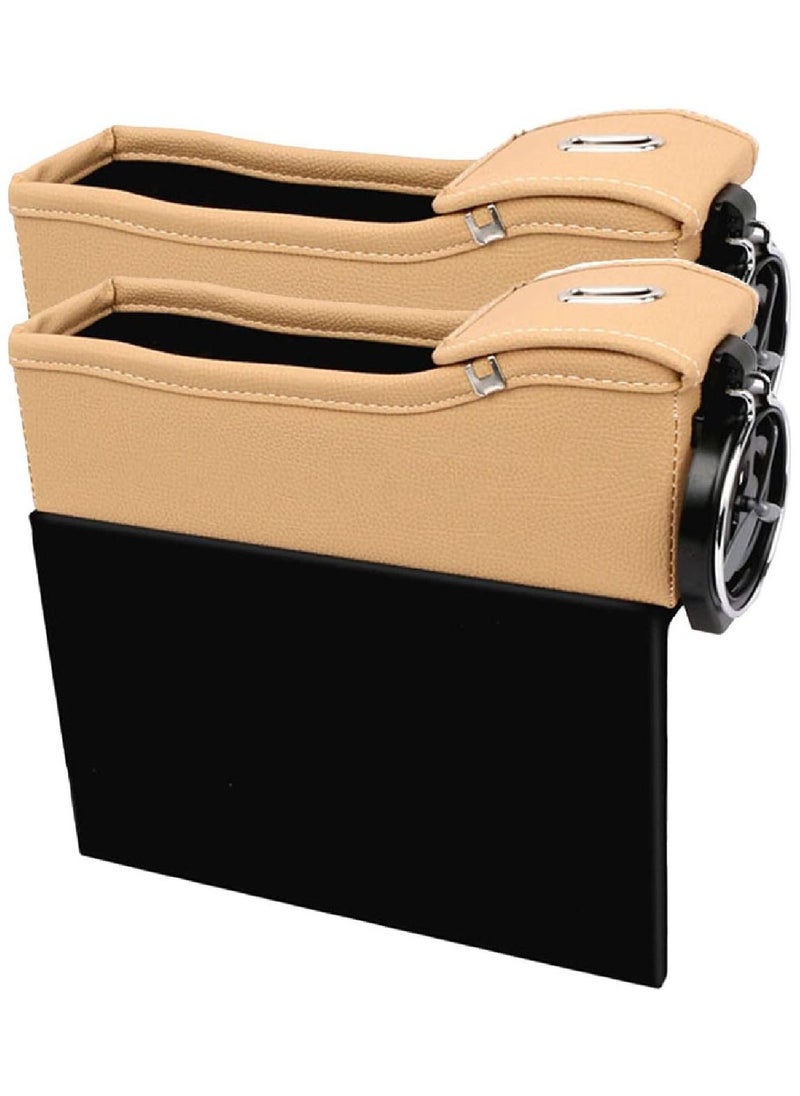 RoadPower - Car Seat Gap Organiser Storage Box Front Seat Console Car Organizer Side Pocket with Cup Holder 2Pcs Beige - Image 1