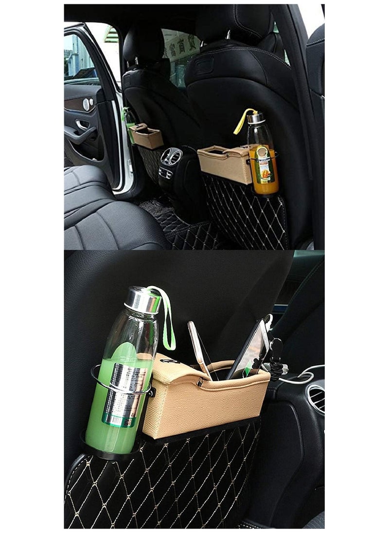RoadPower - Car Seat Gap Organiser Storage Box Front Seat Console Car Organizer Side Pocket with Cup Holder 2Pcs Beige - Image 1
