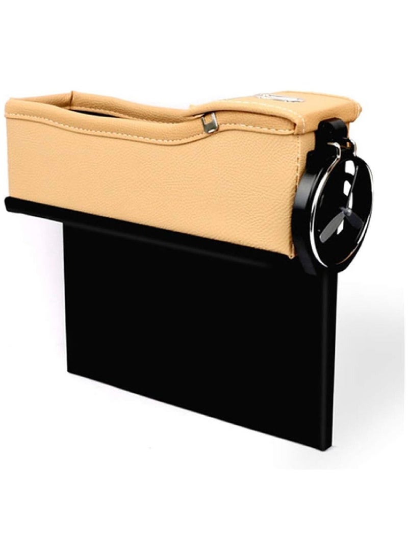 RoadPower - Car Seat Gap Organiser Storage Box Front Seat Console Car Organizer Side Pocket with Cup Holder 2Pcs Beige - Image 1