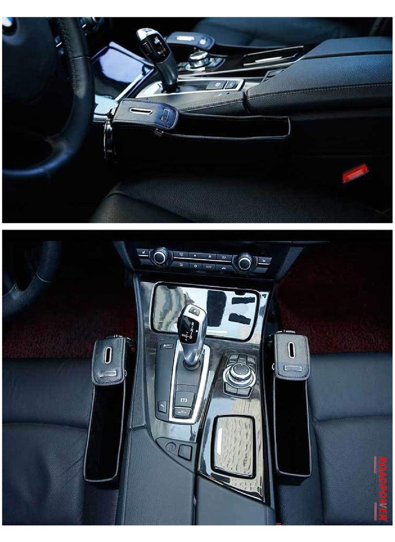 RoadPower - Car Seat Gap Organiser Storage Box Front Seat Console Car Organizer Side Pocket with Cup Holder 2Pcs Beige - Image 1