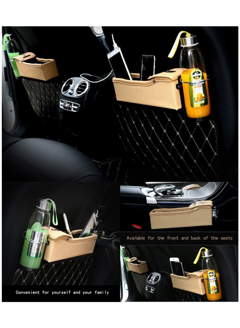 RoadPower - Car Seat Gap Organiser Storage Box Front Seat Console Car Organizer Side Pocket with Cup Holder 2Pcs Beige - Image 1