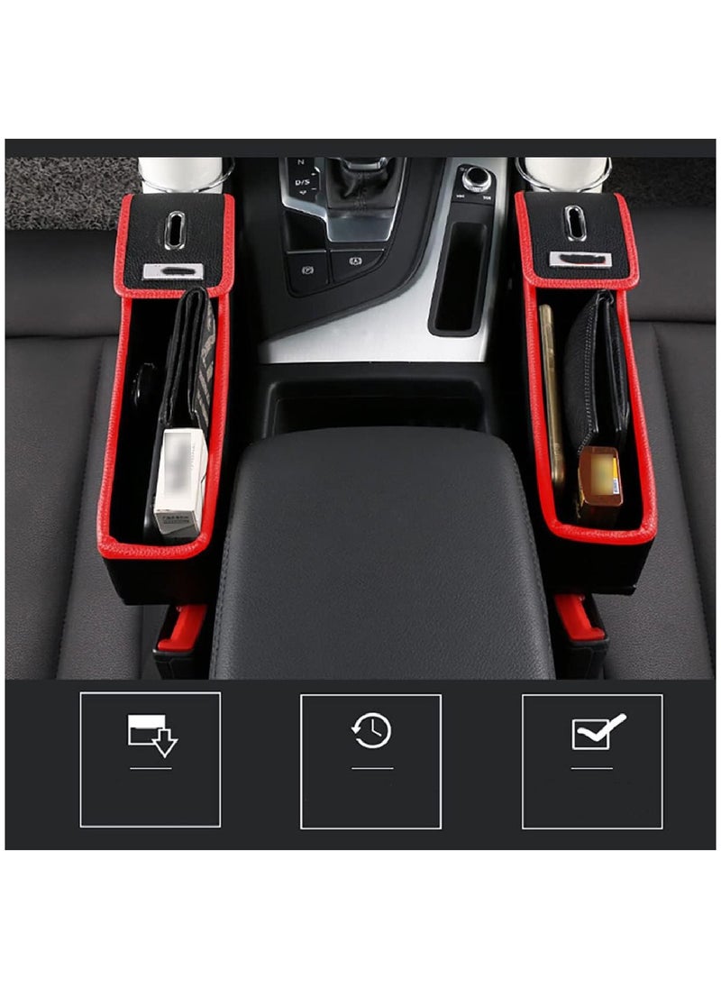 RoadPower - Car Seat Gap Organiser Storage Box Front Seat Console Car Organizer Side Pocket with Cup Holder 2Pcs Beige - Image 1