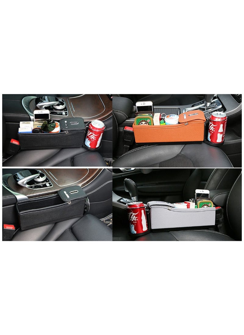 RoadPower - Car Seat Gap Organiser Storage Box Front Seat Console Car Organizer Side Pocket with Cup Holder 2Pcs Beige - Image 1